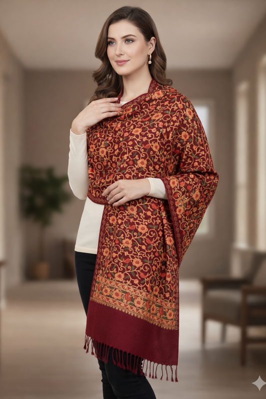 Kashmiri Shawl Elegant Floral Embroidered Shawl