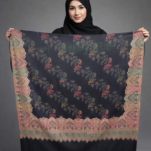 Elegant Kashmiri Shawl with Floral & Paisley Motifs