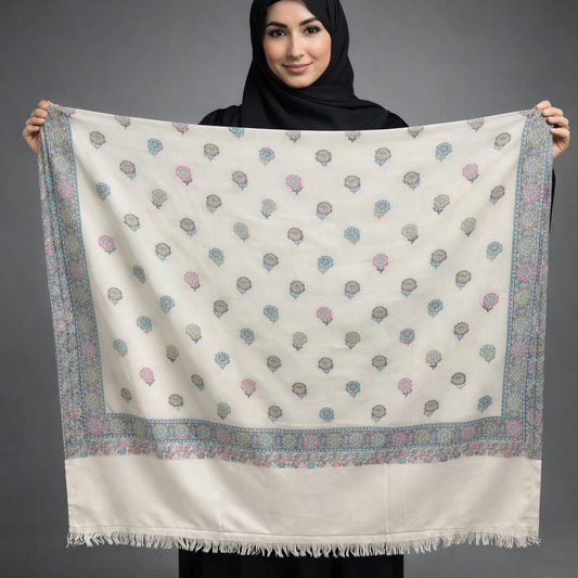 Kashmiri Buta Motif Shawl – Ivory Base