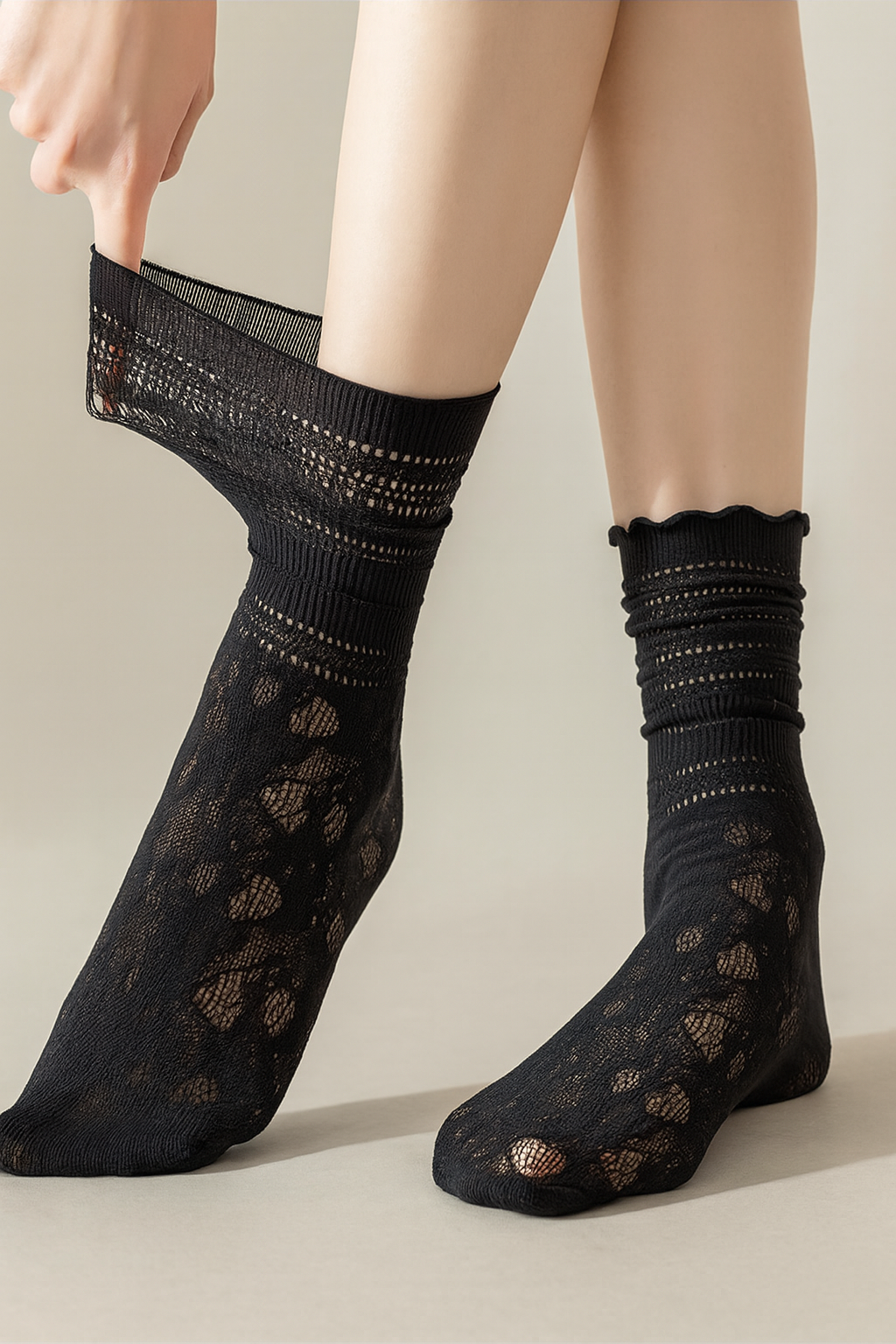 جوارب دانتيل رائعة – جوارب نسائية متوسطة الطول (6 أزواج)