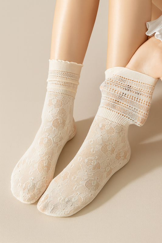 جوارب دانتيل رائعة – جوارب نسائية متوسطة الطول (6 أزواج)