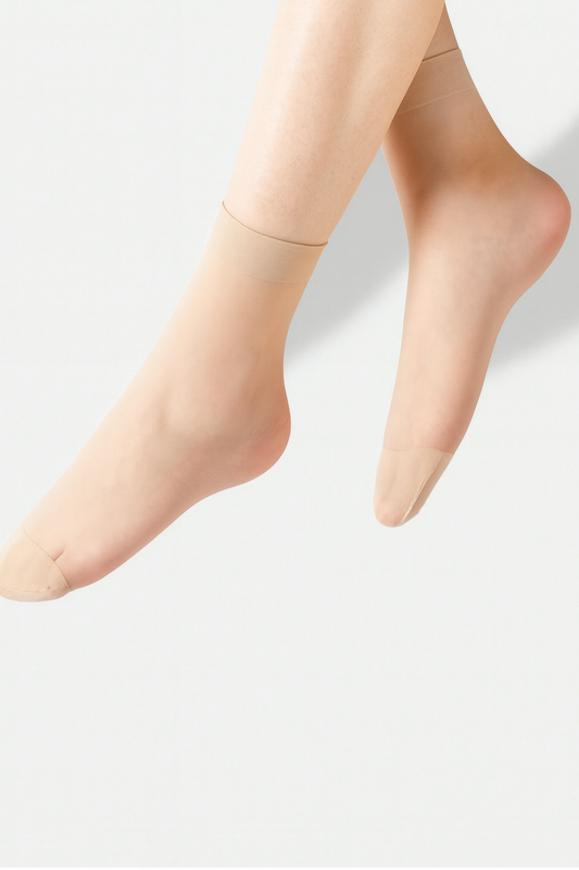 جوارب حريرية بلون البشرة سادة متوسطة الطول - للاستخدام اليومي غير الرسمي، 6 أزواج