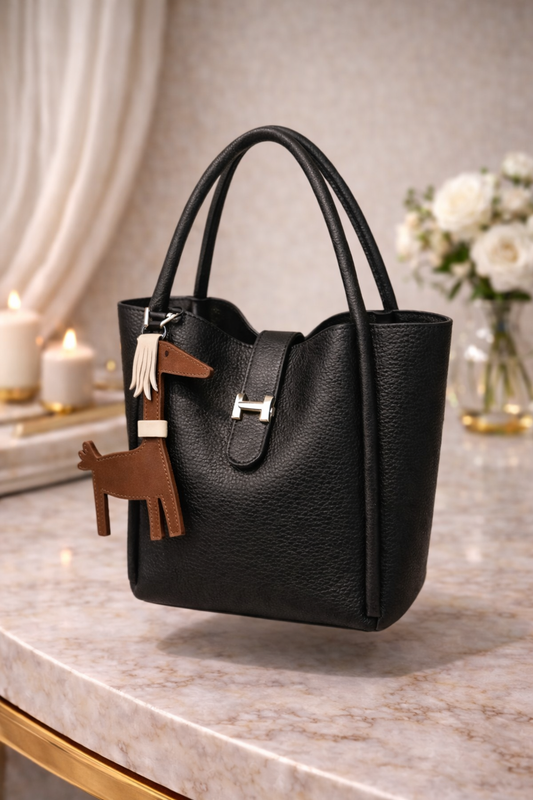 حقيبة دلو فاخرة من الجلد المحبب