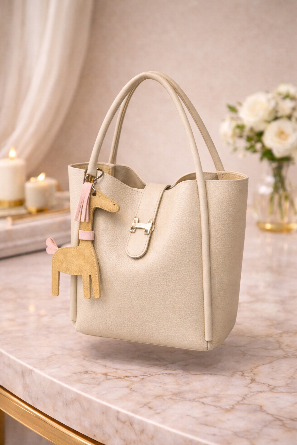 حقيبة دلو فاخرة من الجلد المحبب