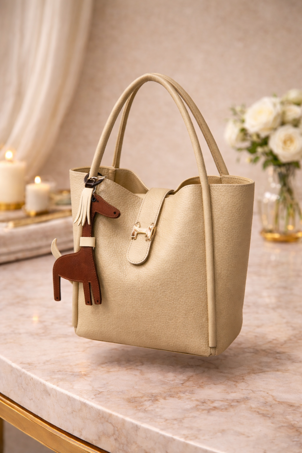 حقيبة دلو فاخرة من الجلد المحبب