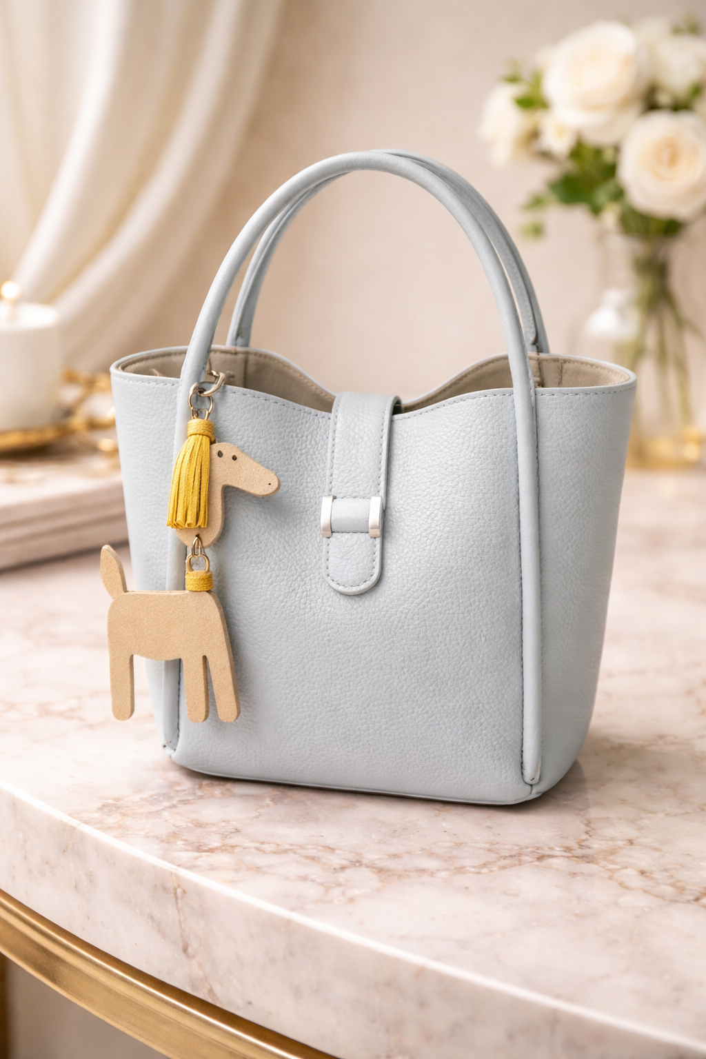 حقيبة دلو فاخرة من الجلد المحبب