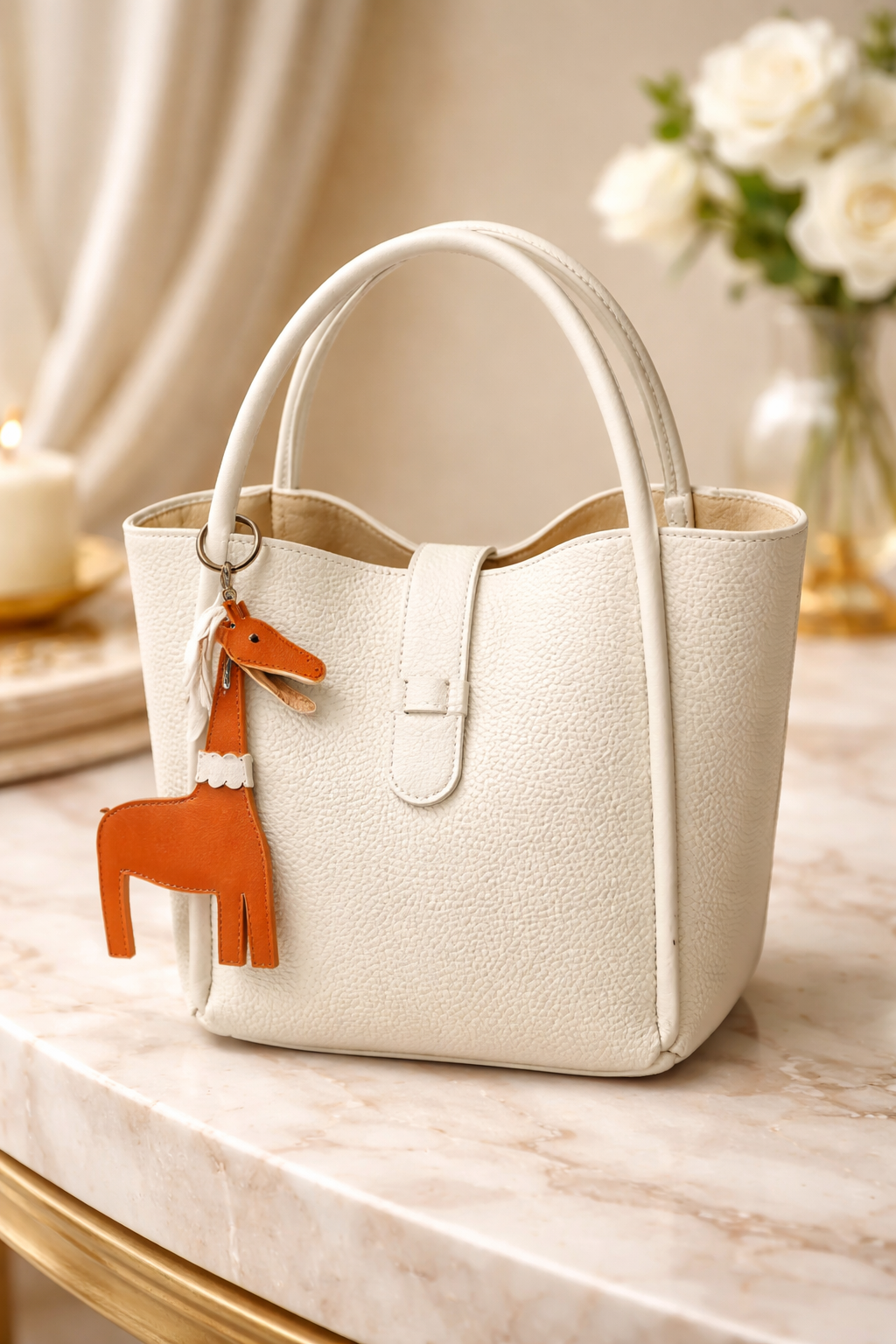 حقيبة دلو فاخرة من الجلد المحبب