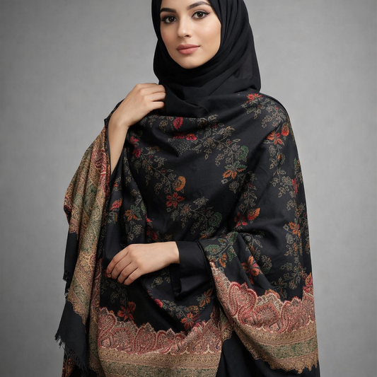 Elegant Kashmiri Shawl with Floral & Paisley Motifs