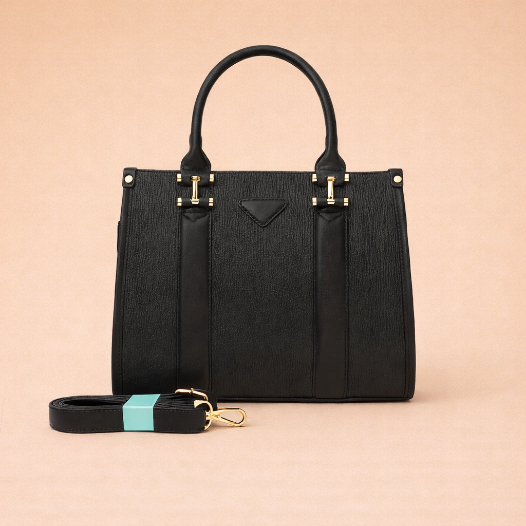 حقيبة يد ثنائية اللون ذات تصميم هيكلي