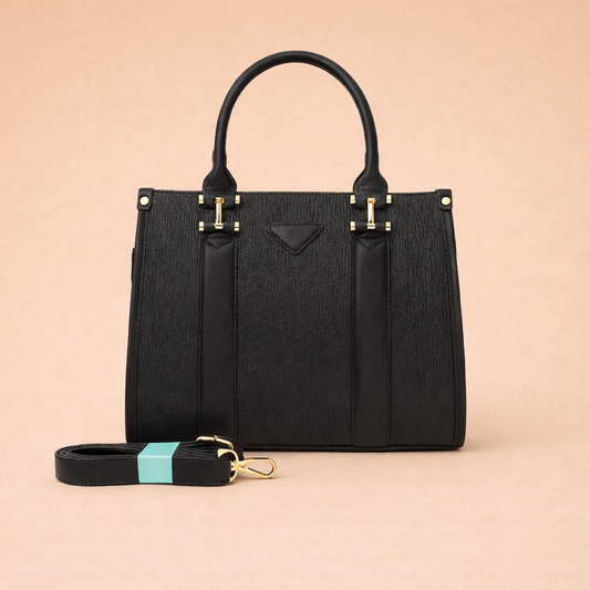 حقيبة يد ثنائية اللون ذات تصميم هيكلي